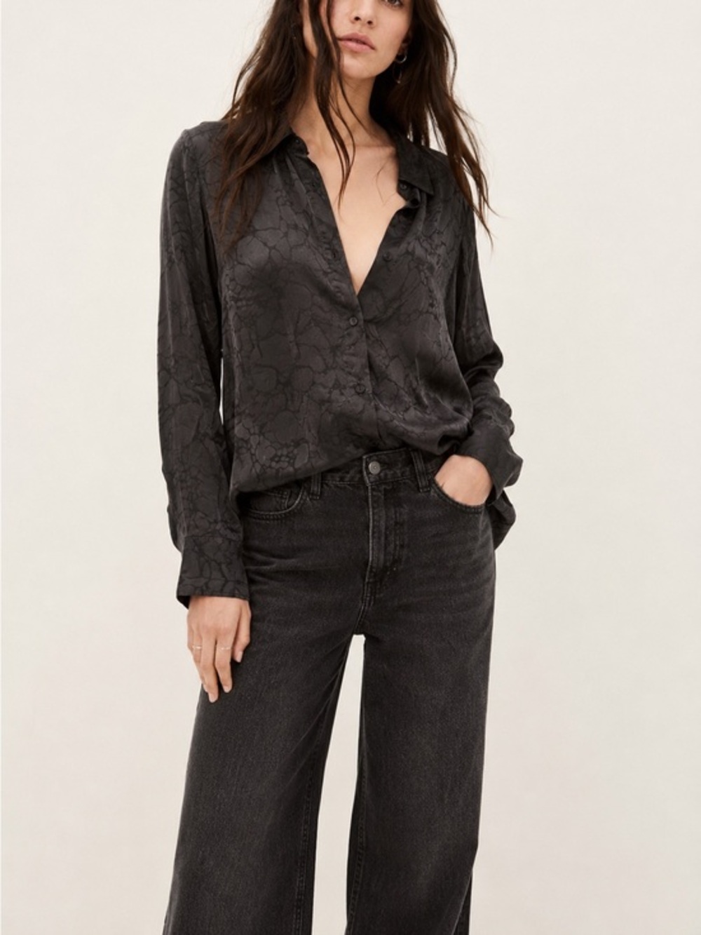 Ba&sh black giraffe pattern button blouse